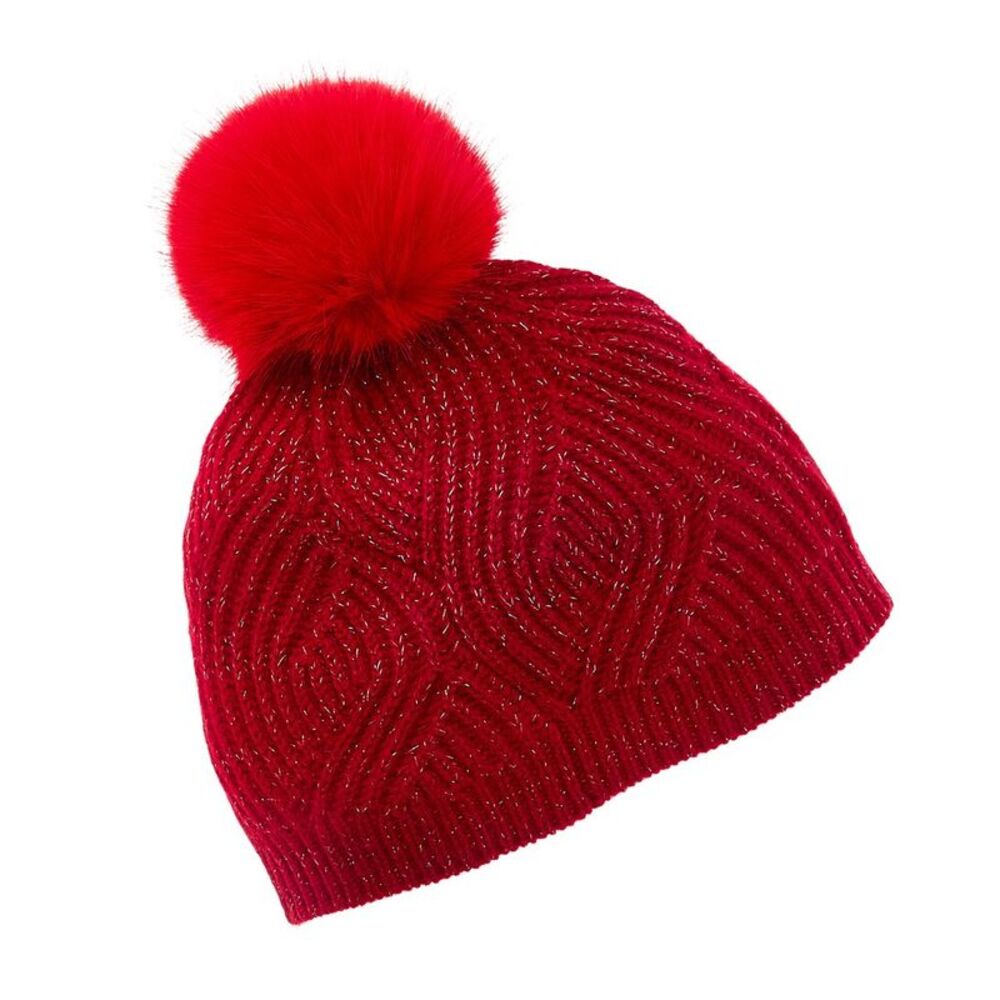 Sofiacashmere Lurex Wave Rib Cashmere Hat, Red
